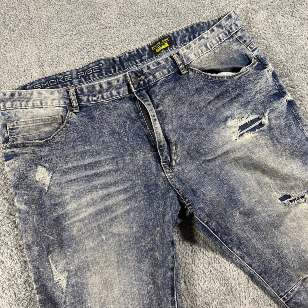 Smoke Rise Jeans Mens‎ 44x32  Acid Wash Slim Fit Distressed Moto Denim Stretch